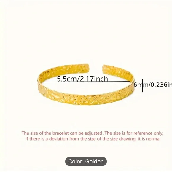 Delicate Hammered Texture Cuff Bracelet Stainless Steel 18K Plated Elegant Style - Picture 4 of 8